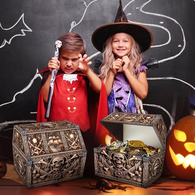 PETCEE Pirate Treasure Chest & Skull Box - Large 9"x 9.3"x 8" Cardboard Classroom Storage for Kids Prizes Reusable Treasure Chest for Classroom Rewards Pirate Party Decor Toys Keepsake Organizer - Image 5